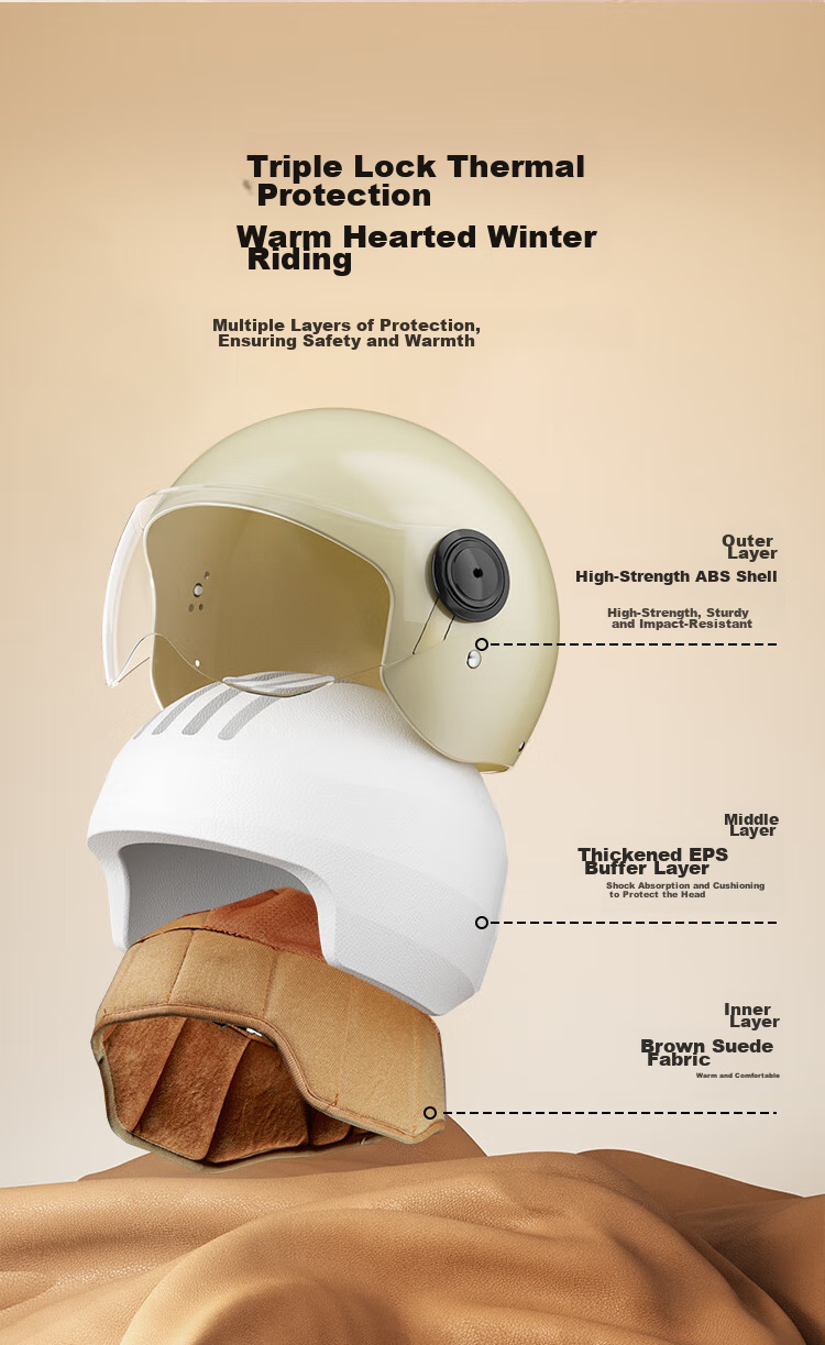 JD Original TK06 Motorcycle Helmet, 3C Certified New National Standard, Autumn And Winter Anti-Freeze Warm Ear Protection Skin-Friendly Inner Lining, Electric Scooter Helmet, Khaki Gray Color, Size L 6