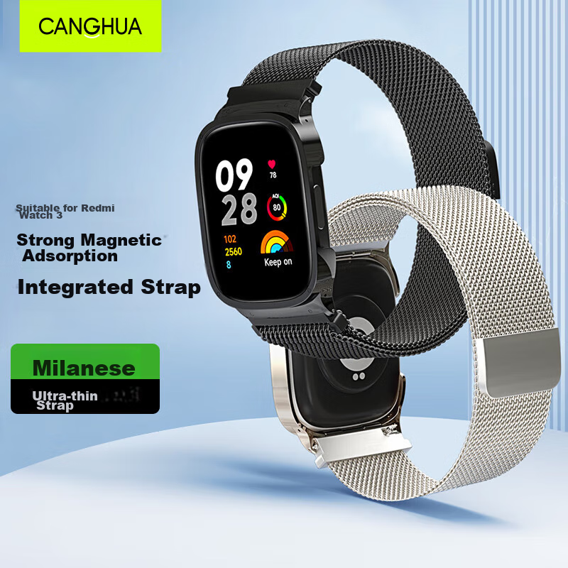 CangHua Compatible with Redmi Watch 3 Strap, Redmi Watch 3 Strap, Sports Edition Watch Strap, Milanese Metal Stainless Steel Replacement Wristband, Black