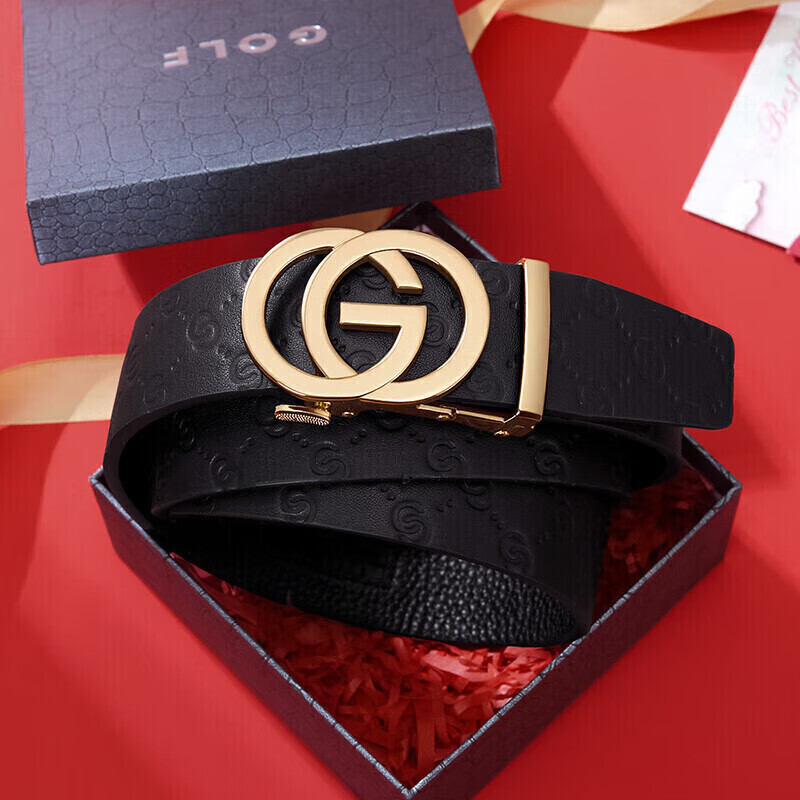 GOLF Men's Belt, Double-Sided Top-Grain Leather, Automatic Buckle Waist Belt, Gift Box Packaging, Birthday Present for Father