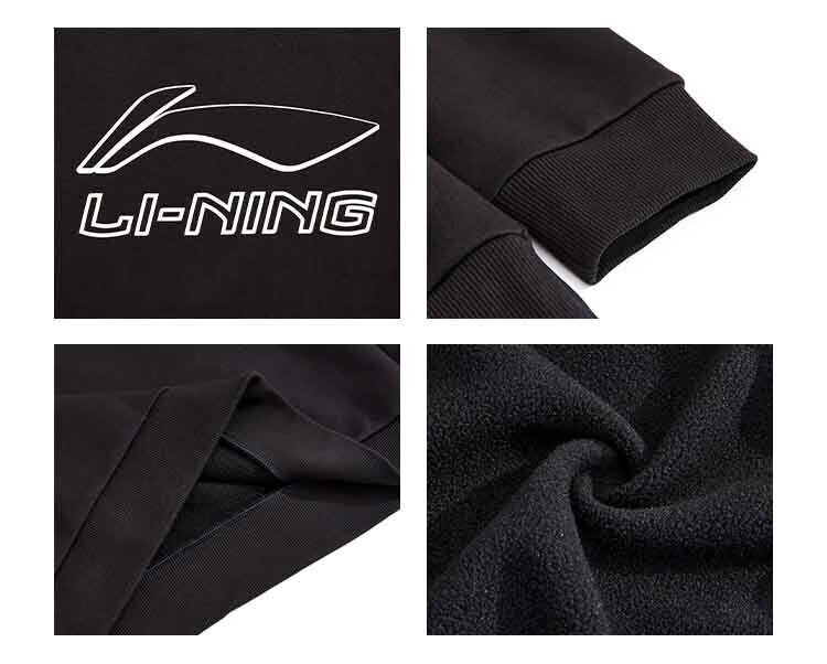 LI-NING Fleece-Lined Warm Sports Hoodie Men's Casual Comfortable Pullover Long Sleeve Sweatshirt 1