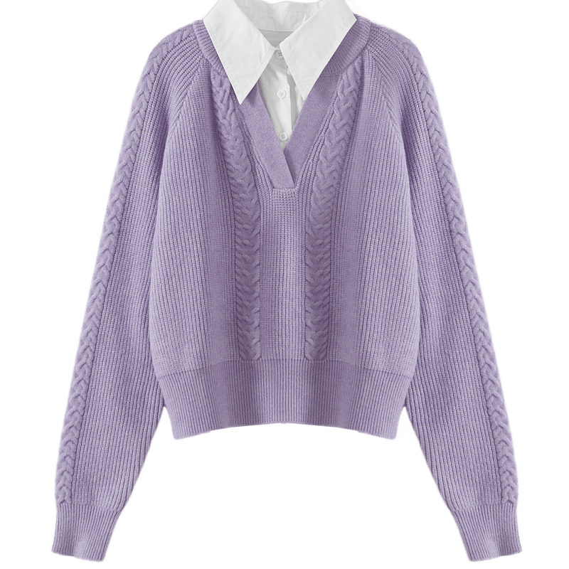 Dme [Cloud Sweater] Spring And Autumn Simple Style Commuter Patchwork Lapel Soft Fleece Shawl Slimming Knit Sweater Women's Top