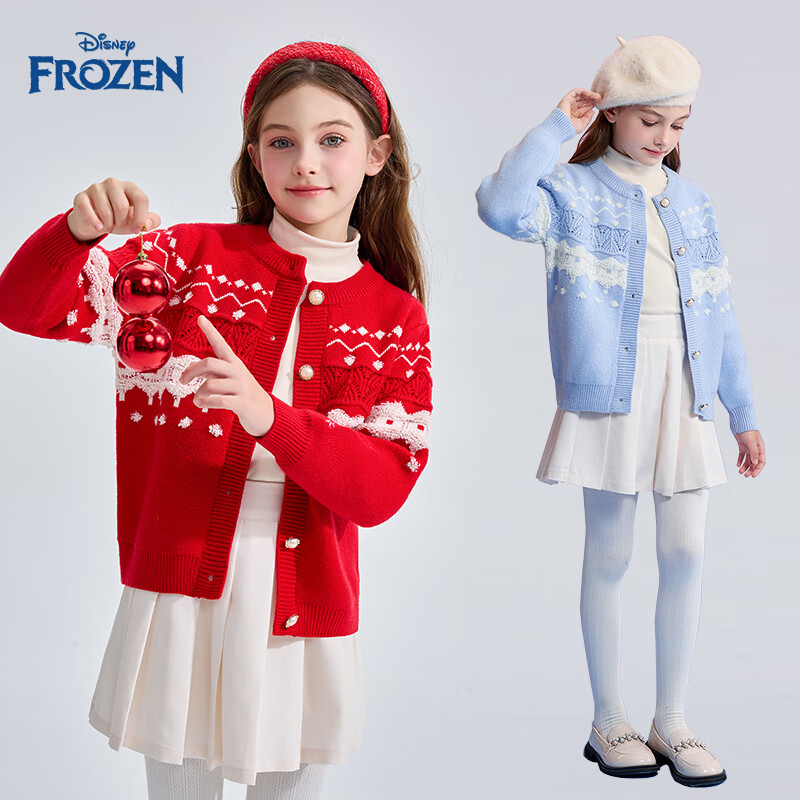 Disney Red Children's Sweater Girls Baby Autumn Winter New Knitted Cardigan Girls New Year Outfit