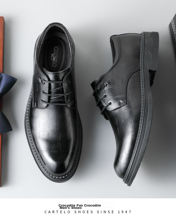 CARTELO British Trendy Plaid Formal Shoes for Men, Business Leather Shoes, Soft Cowhide Low-Top Men's Shoes 9541 Black 38 14