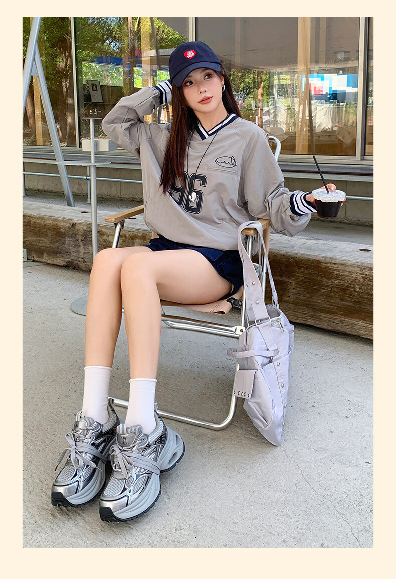 CAMEL Silver Dad Sneakers Women Breathable Mesh Height Increasing Thick Sole Sports Casual Shoes L25A283140 Gun/Black 40 1
