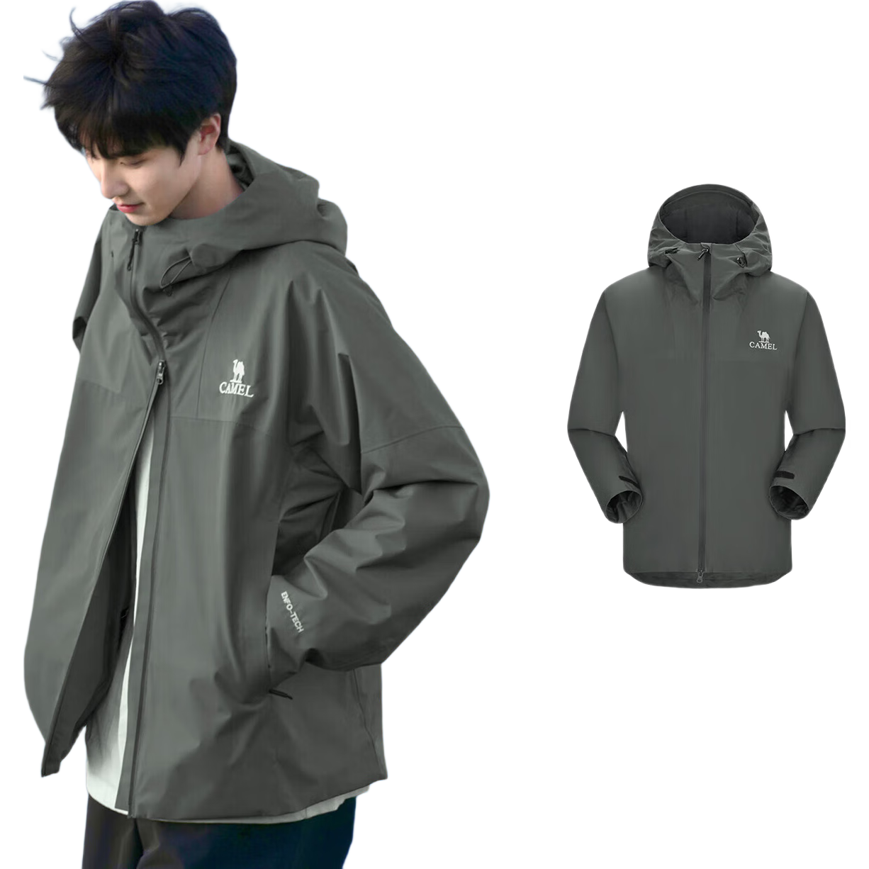 CAMEL [Wang Junkai's Choice], Outdoor Rain God Windbreaker Jacket for Men And Women, Hard Shell, Heavy Rain Level Windproof Waterproof Coat