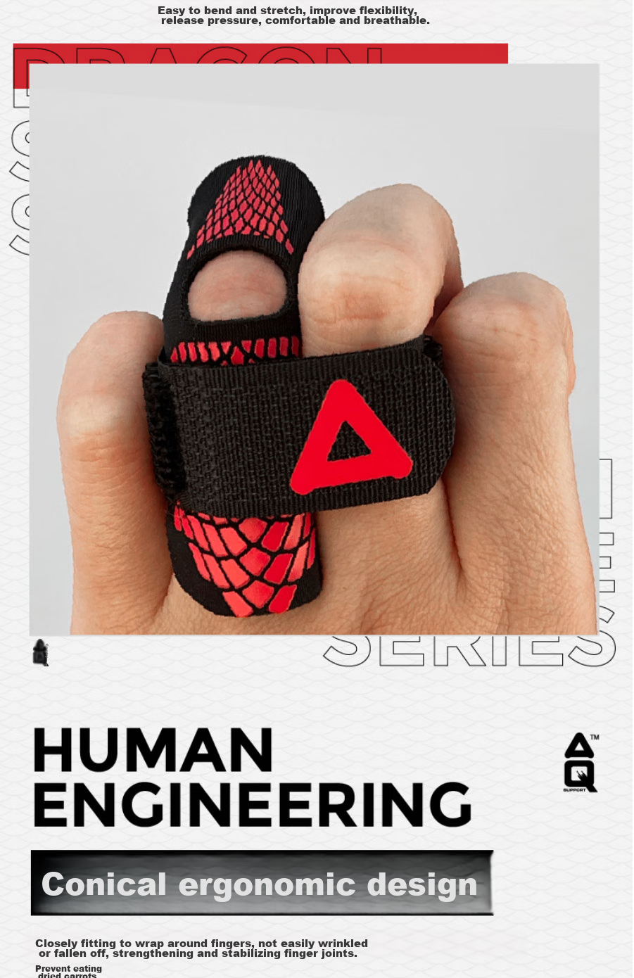 AQ Finger Immobilization Protective Sleeve for Sports, Basketball, Volleyball, Black And Red Dragon Scale Pressure-Fit Model, Single Pack B30928L/XL 9