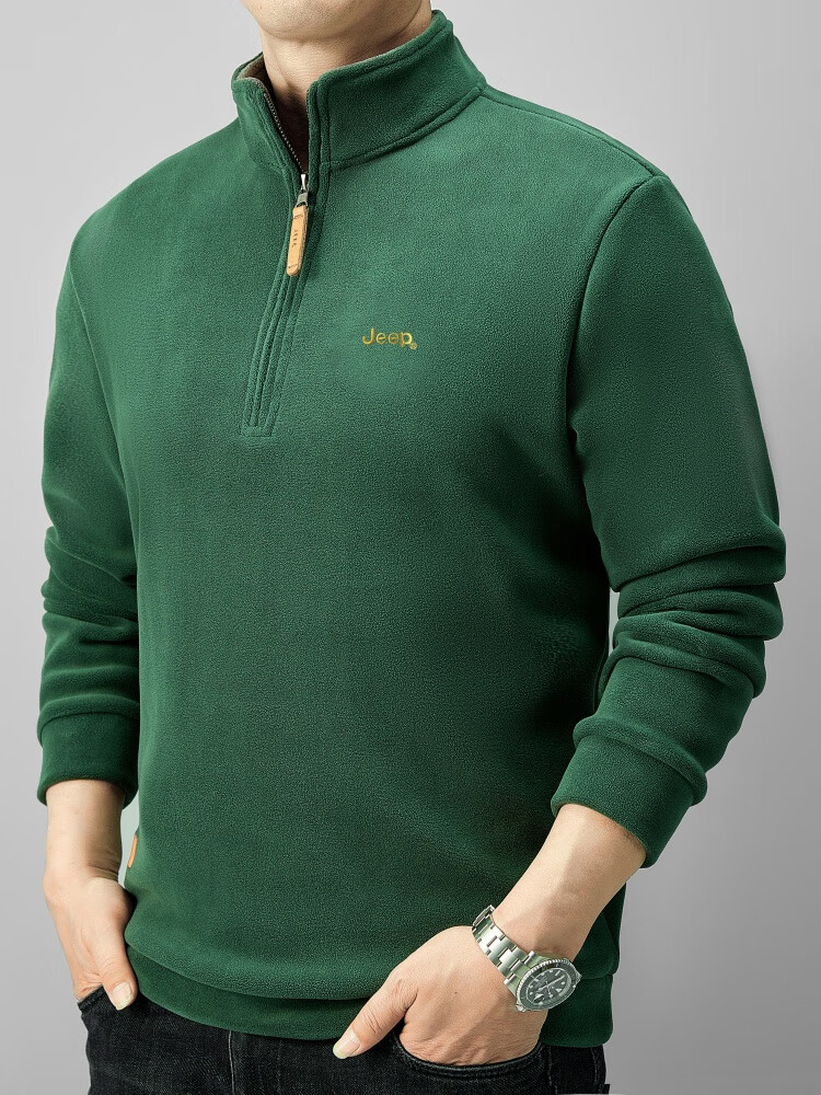 JEEP Fleece-Lined Sweatshirt for Men, Loose Long-Sleeve T-Shirt, Men's Trendy Clothing, Style 053, Black, 2XL 8