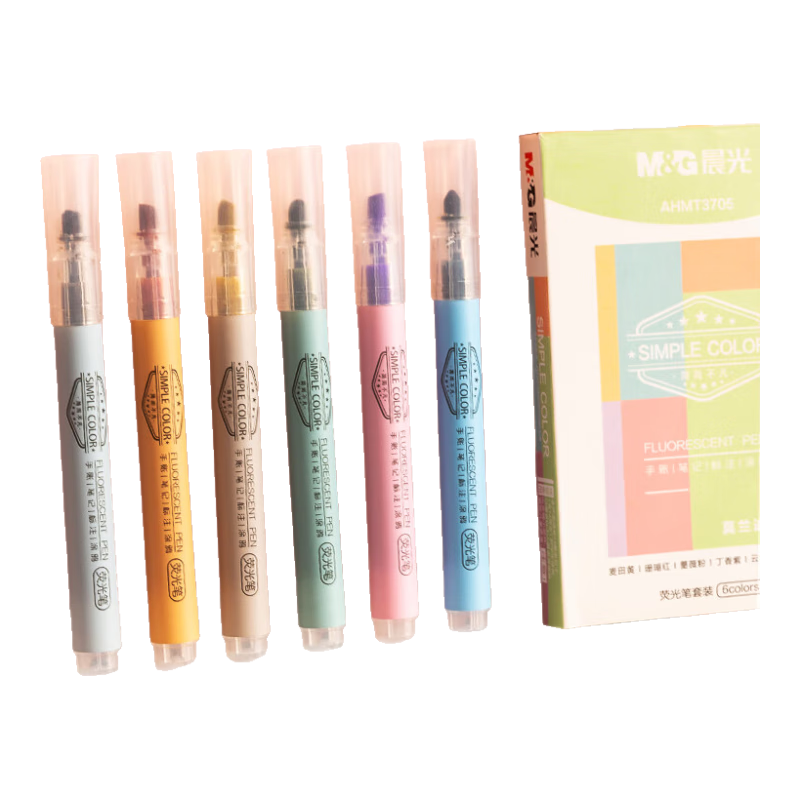 M&G Stationery Highlighters, Marker Pens for Note-Taking And School Organization, Flashing Pens for Emphasizing Key Points, Watercolor Marking Pens for Notes, Morandi Colors 6 Pcs/box AHMT3705