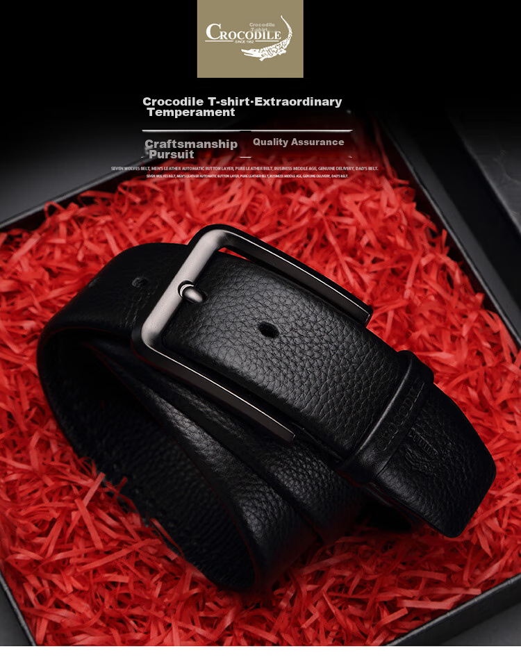 CROCODILE Men's Belt, Top-Grain Leather, Youth Fashion Soft Pin Buckle Belt, Casual Waistband 11468, Gift for Boyfriend 1