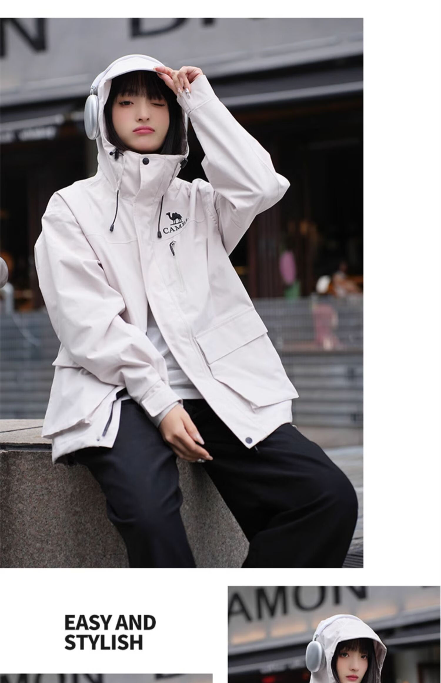 CAMEL Three-In Outdoor Jacket, Hiking Windproof Waterproof Coat, Camping Trekking Outerwear, O606, Phantom Black, XL 12