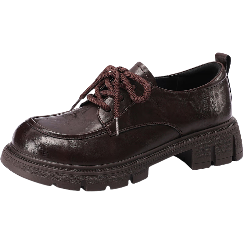MULINSEN Women's Summer Versatile Block Heel Loafers Comfortable Commuter British Style Leather Shoes Brown Size 36