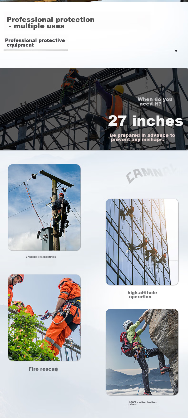 Kanle Safety Lanyard with Hook, High-Altitude Work Rope, Wear-Resistant Construction Site Safety Belt, Electrical Work Protection Strap 2