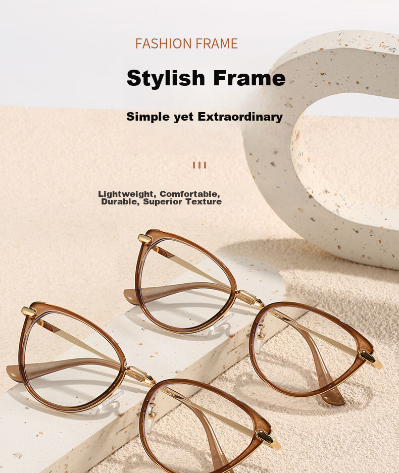 Boshide Blue Light Blocking Glasses, Non-Prescription Glasses, Cat Eye Glasses, No Prescription, Bare Face Beauty, Protective Eyewear, Pastoral Ice Coffee 1