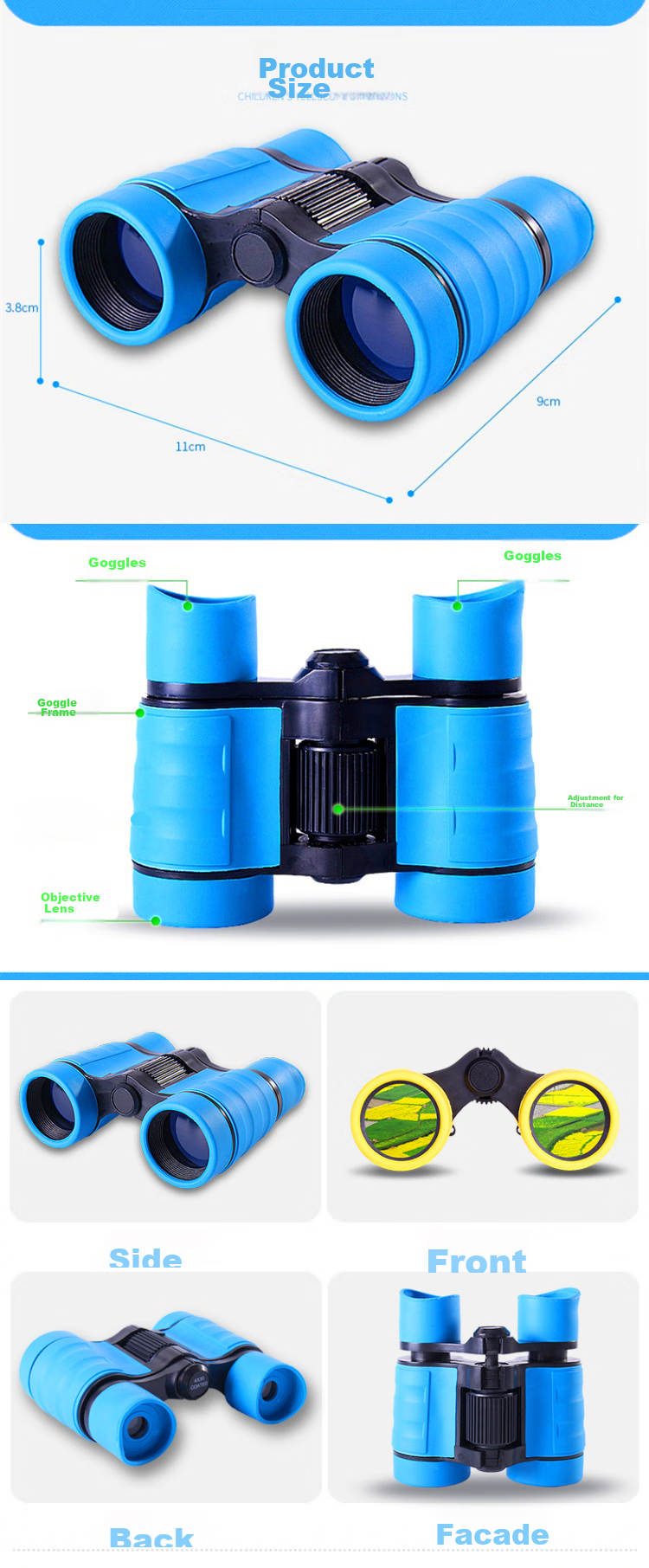 JHOPT Jumbo 4X30 Children's Telescope, High Magnification High Definition Colorful Binoculars, Portable (Blue) 7