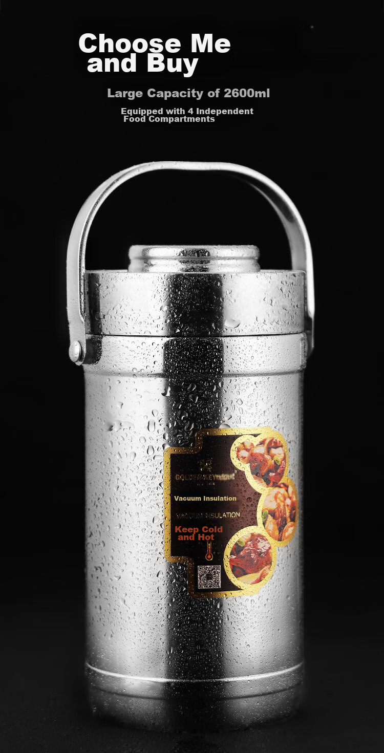Jinyaoshi 304 Stainless Steel Vacuum Insulated Lunch Box, Classic 2.6L Capacity, All-Steel Design, Thermal Food Container, GK-JBD2600T 15