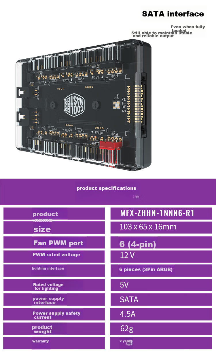 CoolerMaster MasterFan ARGB&PWM Fan Hub (ARGB Hub Combined/Convenient Wire Management Simplification) 1