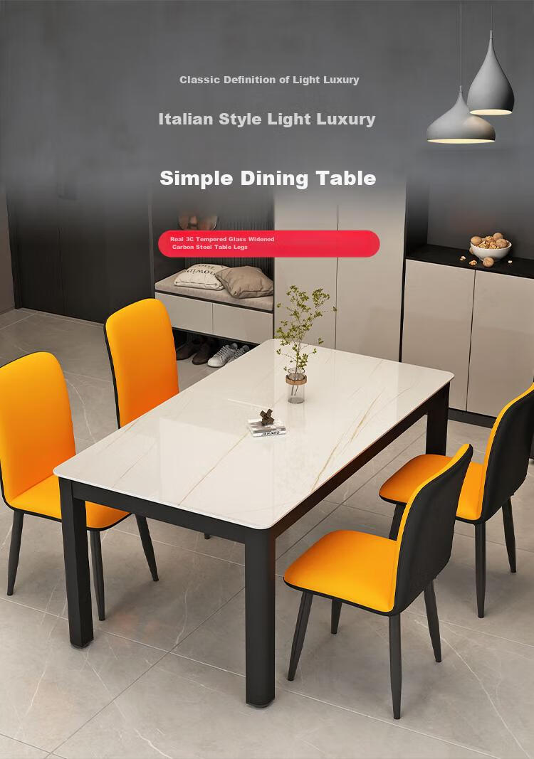 Fanshe Dining Table And Chair Set, Simple Luxury Glass Rock Slab Pattern, Compact Size for Home Dining Room, Rectangular Dining Table 1