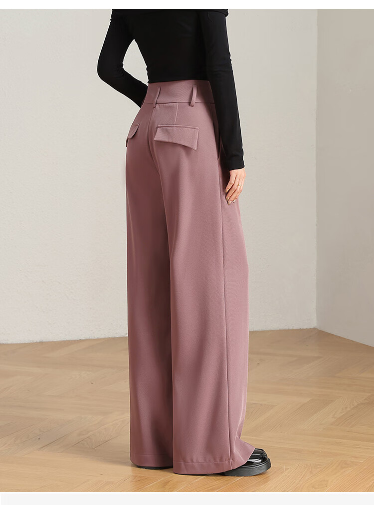 Dme Leg-Lengthening Wide Waist Pleated Design Solid Color Versatile Suit Pants for Women Wide-Leg Trousers Autumn Purple-Red M 14