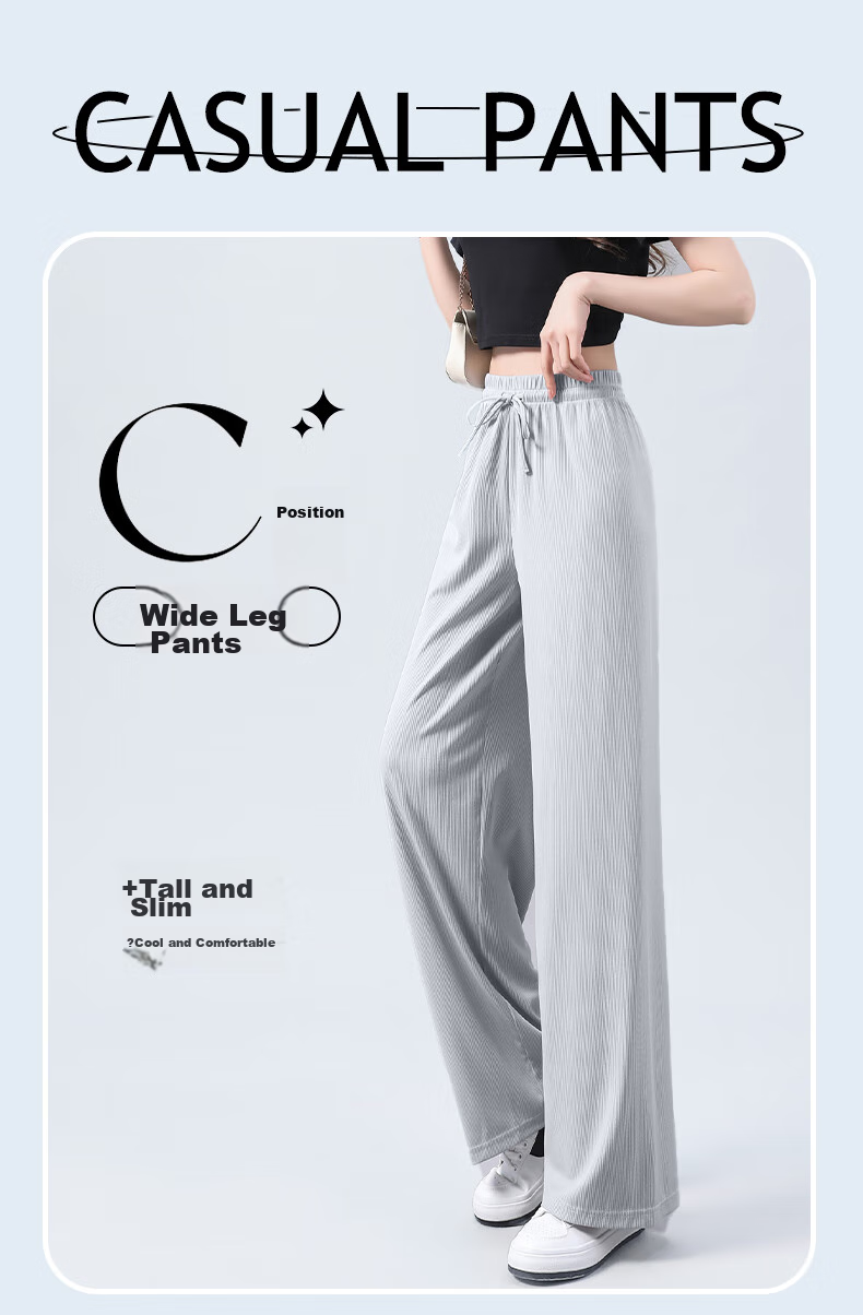 Baleno Women's Cooling Ice Silk Pants 2026 Summer Thin Wide-Leg Draped Casual Straight-Leg Trousers for Outdoor Sports 2