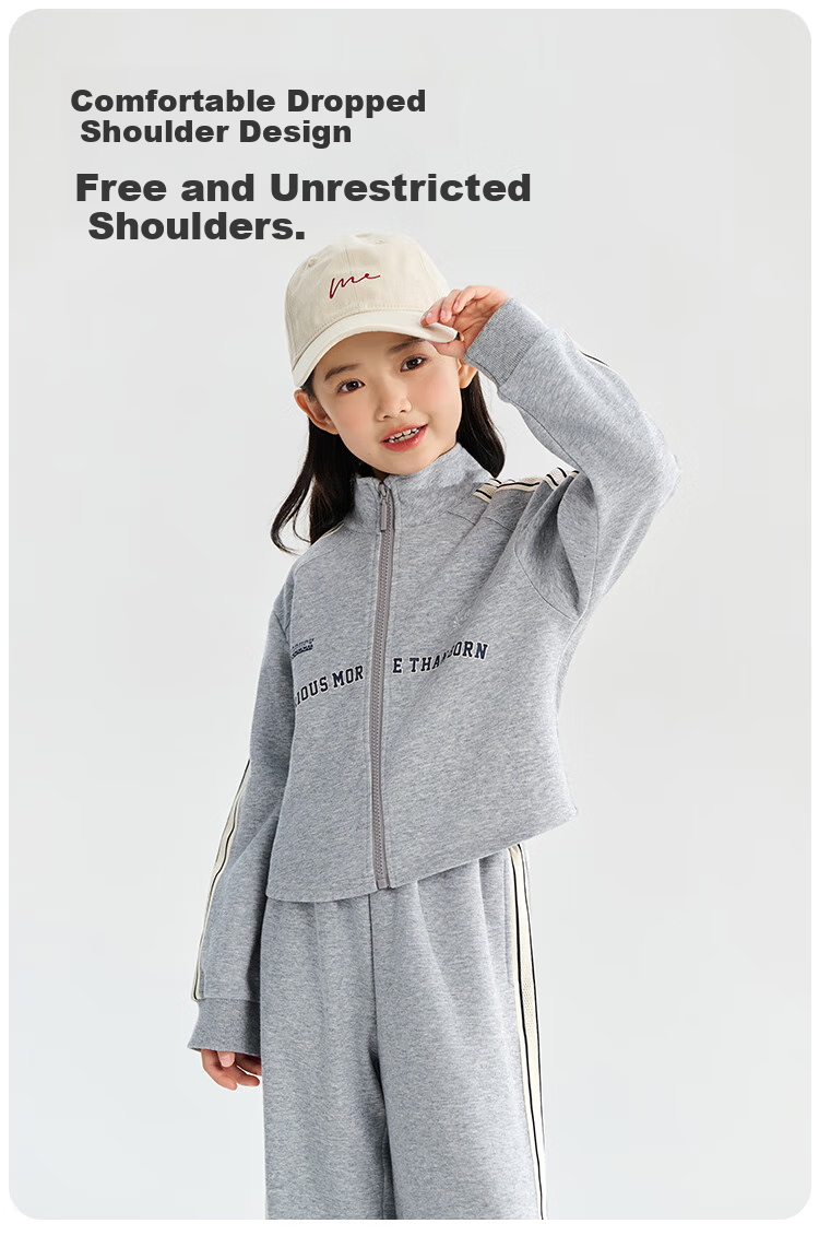 QQ DUCK Children's Clothing Set, Girls' Jacket And Pants, Korean Style Student Sportswear, Casual Light Gray; Size 140 4