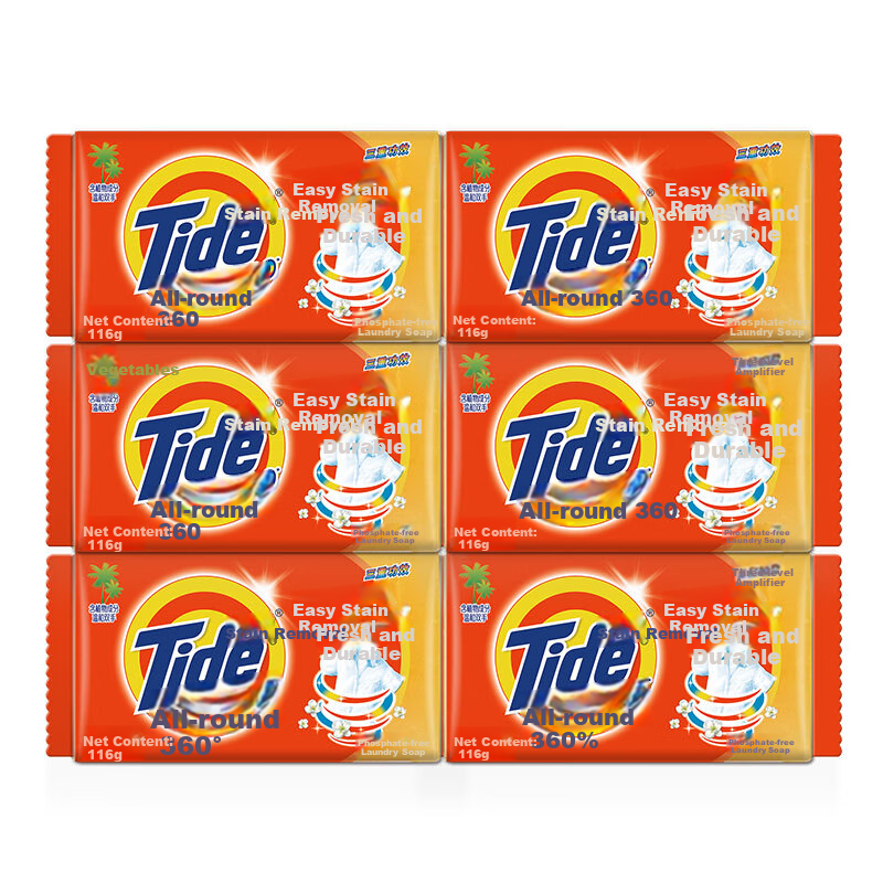 TIDE [Full Package] All-In 360-Degree Triple Effect Laundry Soap, Bundled Pack, 116g X 6 Bars