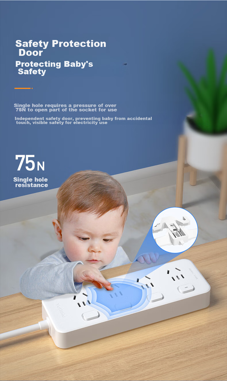 PHILIPS 5-Outlet Independent Switch Power Strip 0.2m Short Extension Cord Kitchen Socket Multi-Outlet Power Board 9