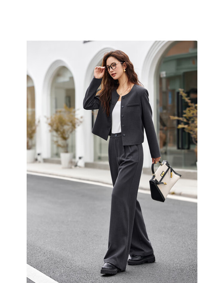 Fansiman Elegant Fashion Women's Set Top with Long Pants New Stylish Two-Piece Set Dark Gray XL 11