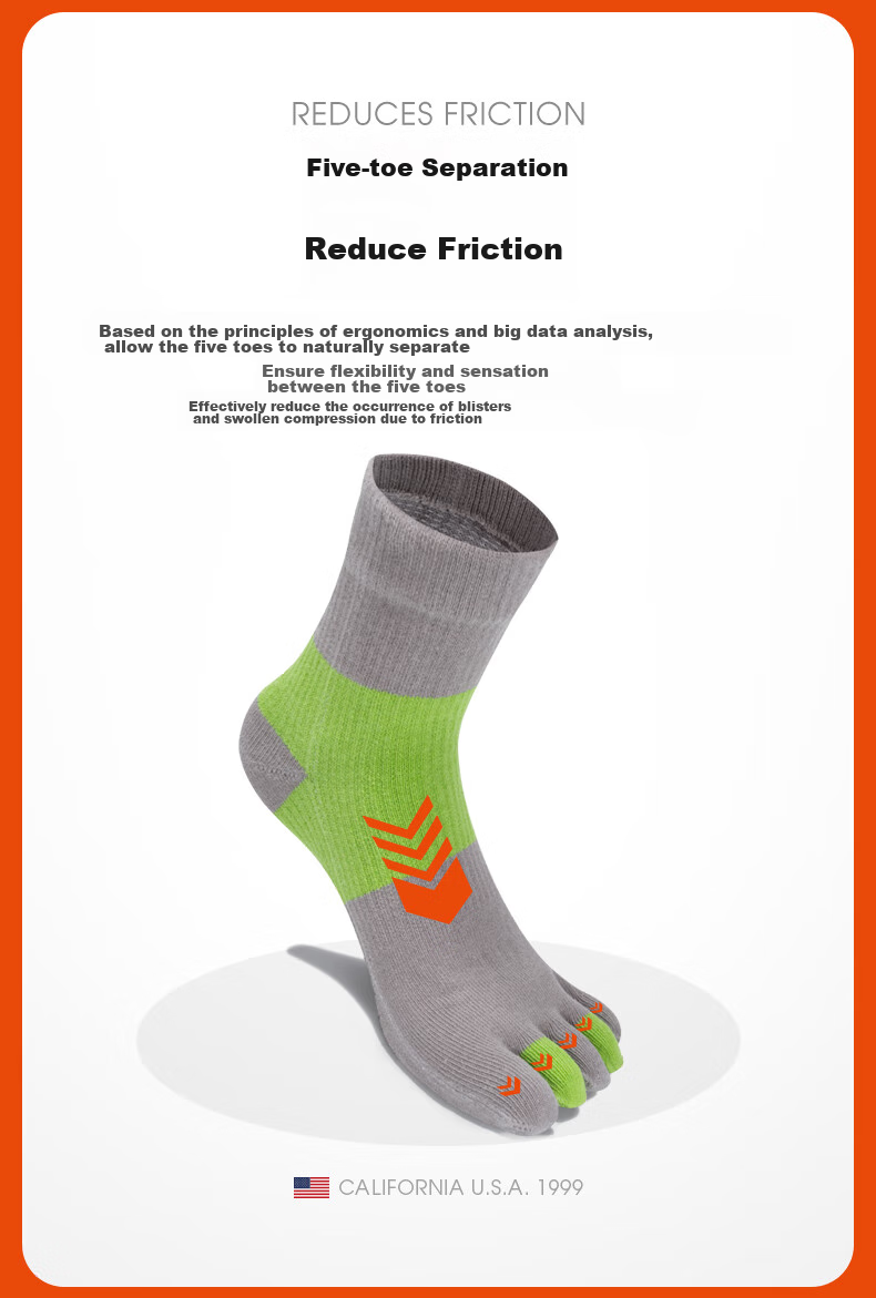 TFO Competition-Grade Five-Toe Outdoor Socks, Breathable Sports Socks, Hiking And Mountaineering Socks 2202423, Men's Gray-Green Color 5
