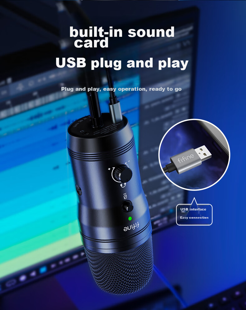 FIFINE Microphone, Condenser Noise Reduction for Recording And Voice-Over, Mobile Phone And Computer Desktop Conference Gaming Voice Karaoke Live Streaming Monitoring Headphones, Wired USB Sound Pickup Microphone K690 5
