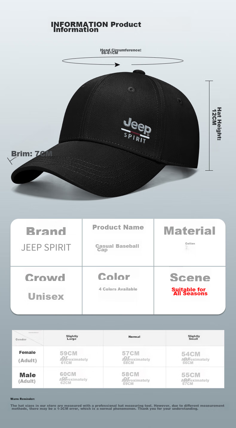 JEEP Unisex Baseball Cap, All-Season Trendy Versatile Visor Hat, Sun Protection Cap A0767 9