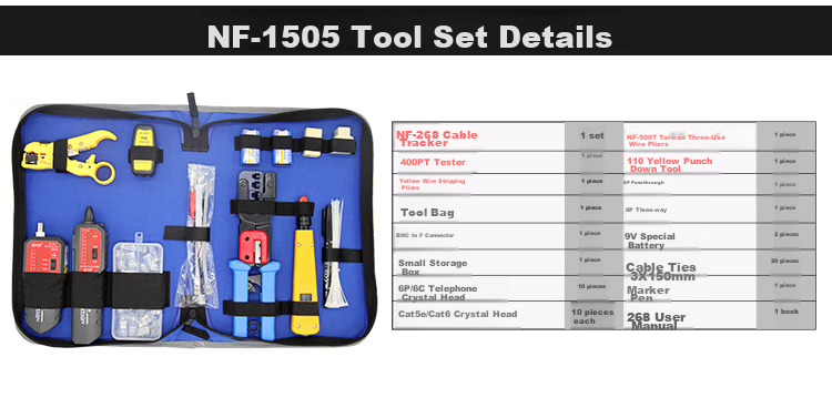 Jingmingshu NF-1206 Network Tool Kit, Network Cable Crimper, Cable Tester, Wire Stripper, RJ45 Connectors, Network Tools, Network Tool Set 5