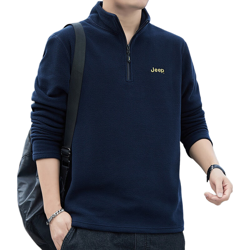 JEEP Men's Sweatshirt, Loose-Fit Long-Sleeve T-Shirt for Autumn And Winter, Fleece-Lined Thick Casual Clothing, Blue, XL