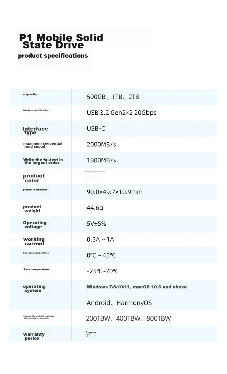 Aigo 500GB Portable Solid State Drive (PSSD) P1 Type-C USB3.2 Read Speed 2000MB/s Direct Phone Connection Portable Gaming External Hard Drive 16