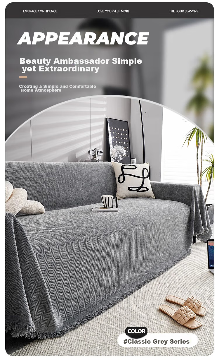 AVIVI Sofa Cover, Full Coverage Sofa Throw, Chenille Anti-Cat Scratch Sofa Slipcover, All Seasons, 180*230cm, Herringbone Pattern, Gray 3