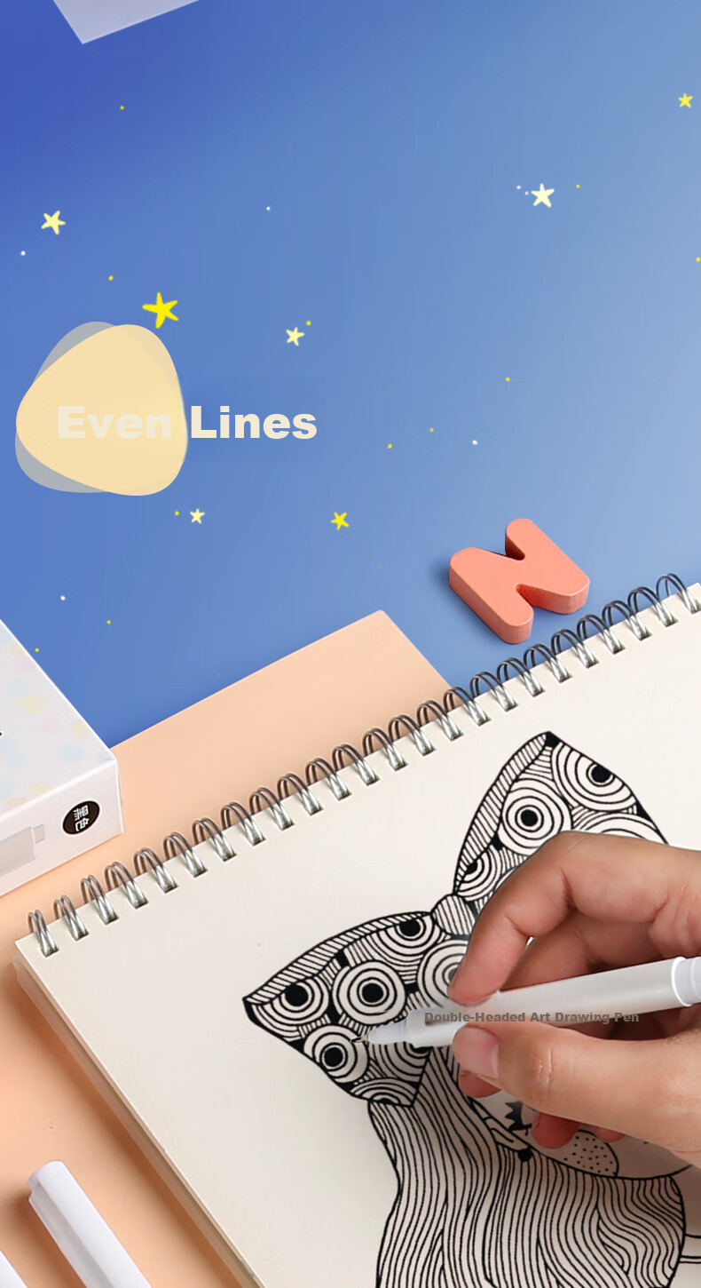 Disney Dual-Tip Fine Line Markers, Black, Oil-Based, for Art And Signing, Suitable for Children And Students, 10 Pcs/box Drawing Pens 10