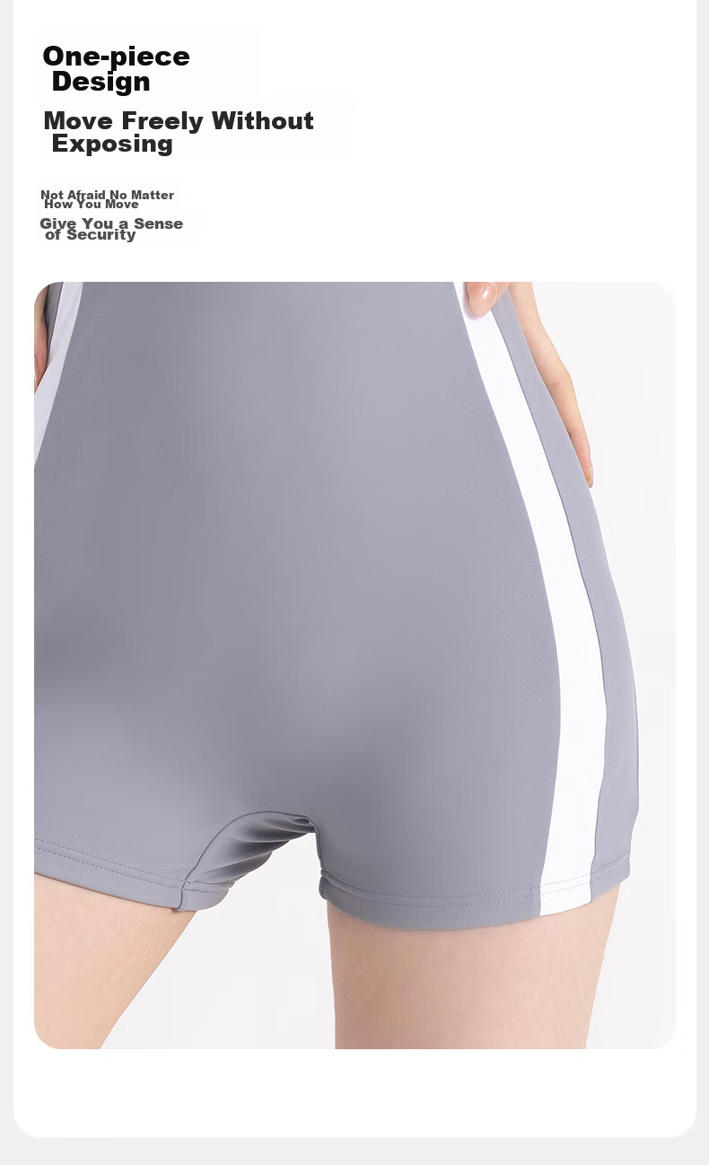 ANTA Slim Waist One-Piece Swimsuit for Women, New Style Swimming Boyshorts, Conservative Slimming Hot Spring Resort Swimwear, Gray Blue XL 15