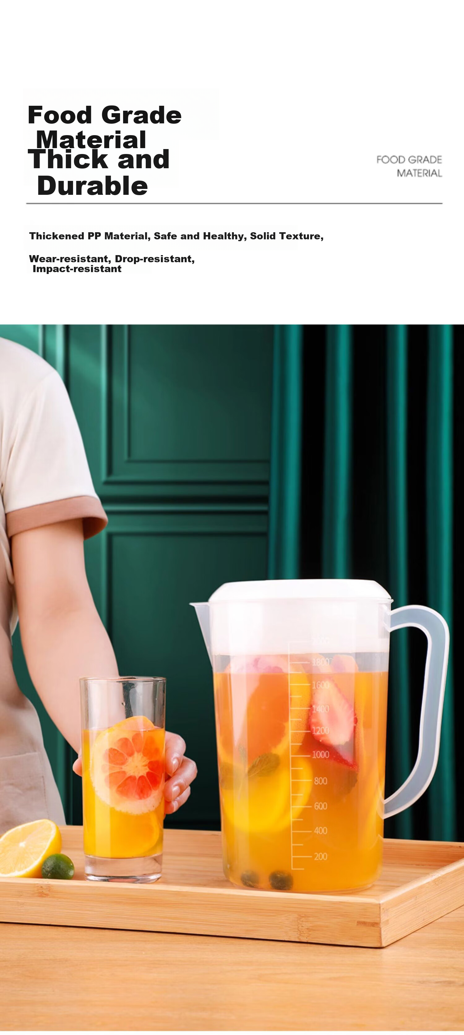 MENGTING Cold Water Pitcher, Heat-Resistant with Filter, Large Capacity Refrigerator Water Jug, Plastic Household Cold Boiled Water Pitcher for Fruit Tea, 2L 2