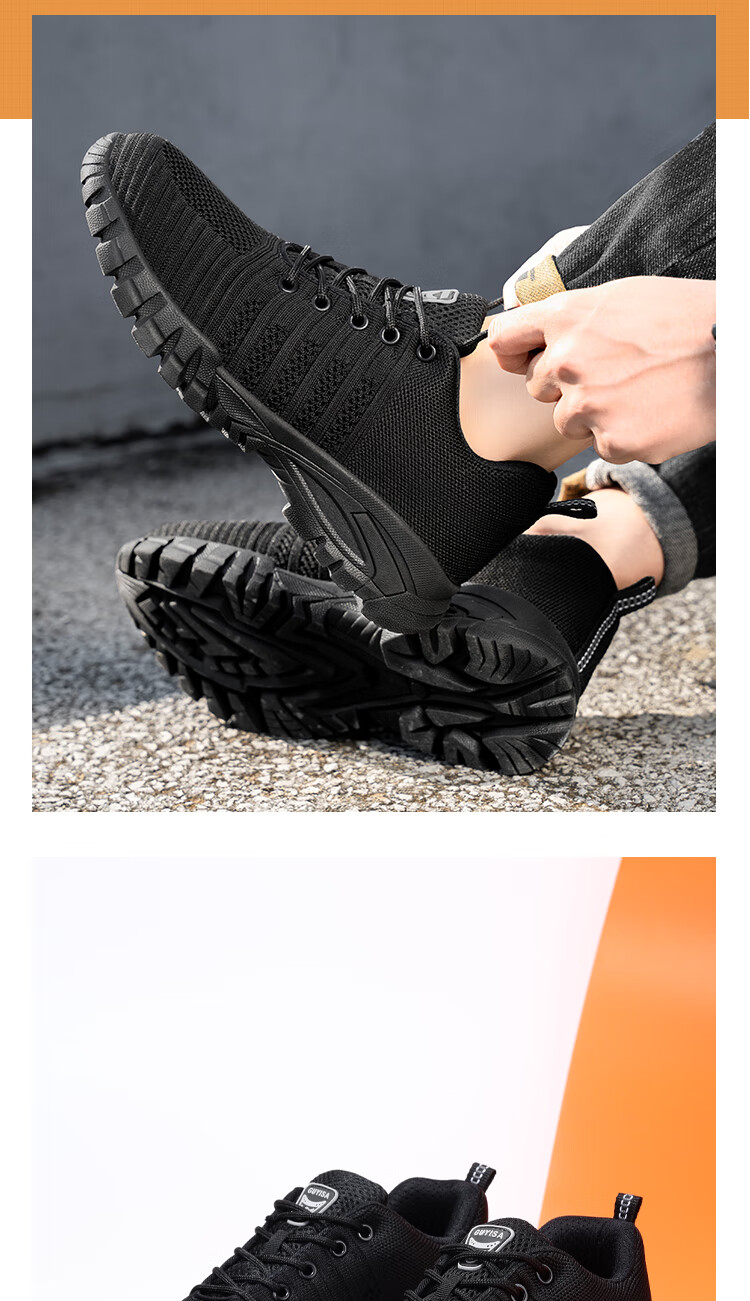 JUNBU Safety Shoes for Men, Summer Breathable Anti-Smashing Anti-Puncture Steel Toe Cap Wear-Resistant Construction Site Work Boots 1125T Size 45 2