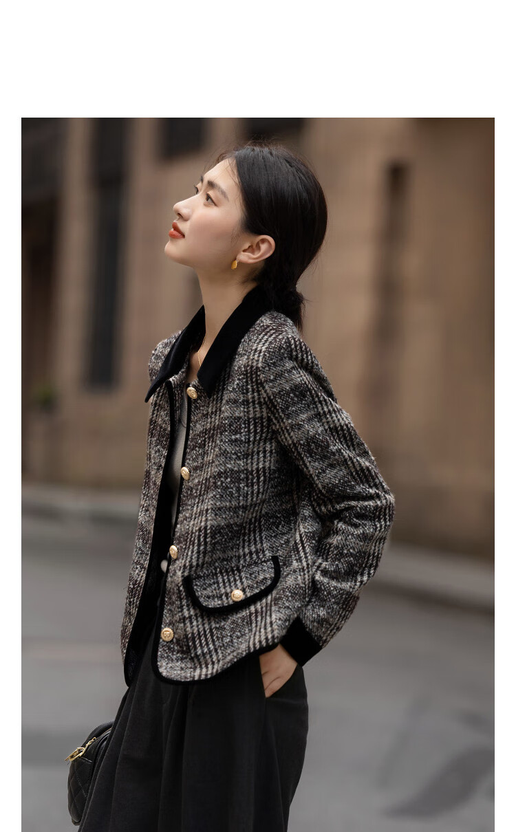 Dme Plaid Smart Fun Winter Vintage Warm Lambswool Lapel Patchwork Colorblock Loose Women's Coat 5