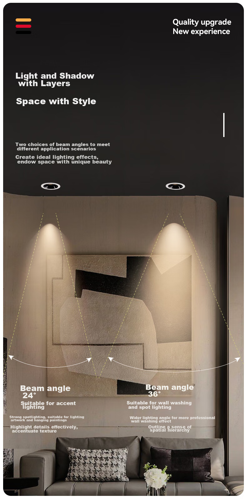 CDN LED Spotlight, Recessed, for Home Use without Main Light, Full Spectrum Anti-Glare Wall Washer, 9W, 4000K, 36° 11