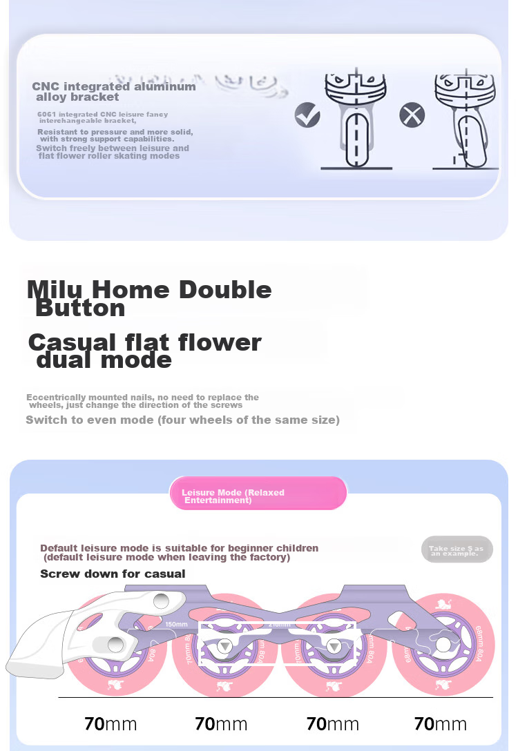 COUGAR Roller Skates for Children, Adjustable Boys And Girls Set, Inline Skates Professional Flat Roller Skates MZS321 Dream 12