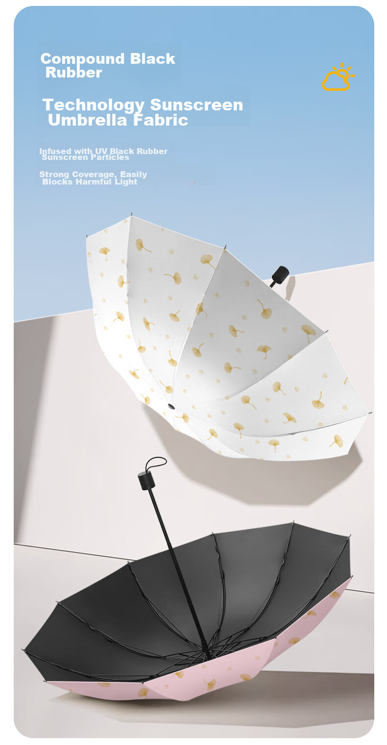 MAYDU Sun Protection Umbrella, Three-Fold Sunshade, UV-Resistant, Dual-Purpose for Sun And Rain, Windproof, M3051 Beige 5