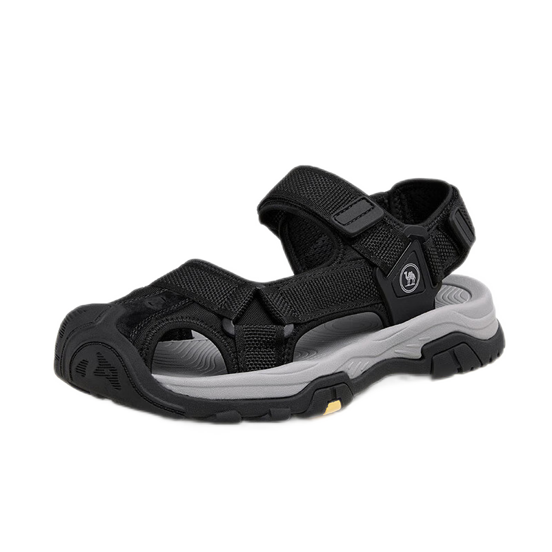 CAMEL Hollow Breathable Open-Toe Outdoor Beach Casual Velcro Men's Sandals P14M307605 Black Size 39