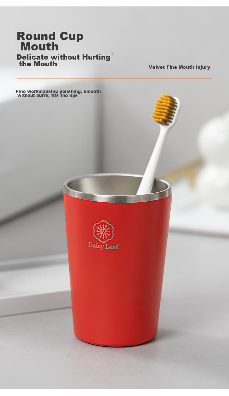 Daisy Leaf 304 Stainless Steel Luxury Wedding Antibacterial Toothbrush Cup, Stylish Mouthwash Cup, Toothbrush Holder, Red 7