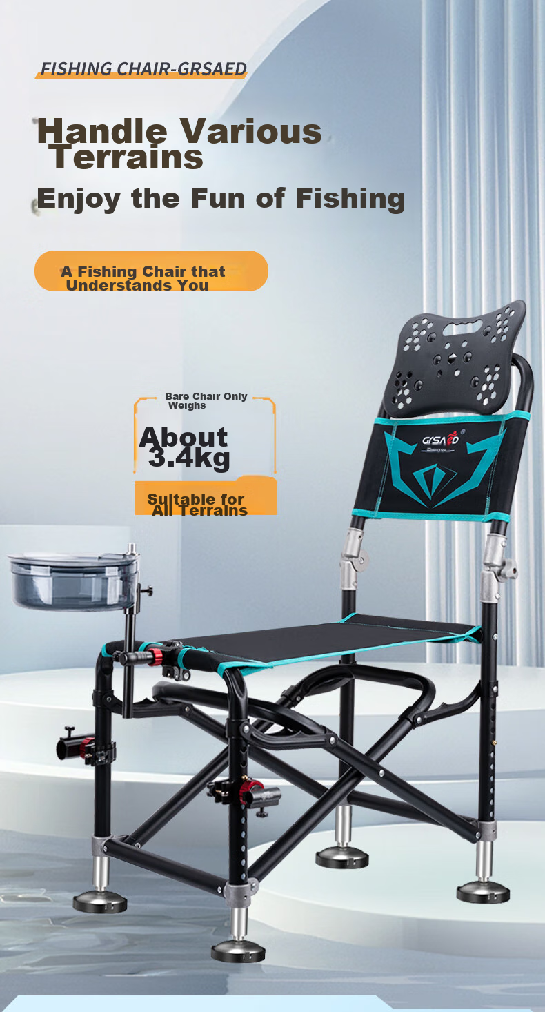 Grsaed Fishing Chair, All-Terrain Knight Chair, Multifunctional Outdoor Folding Chair, Complete Set of Fishing Chairs, Blue Diamond, Aluminum And Magnesium Accessories 1