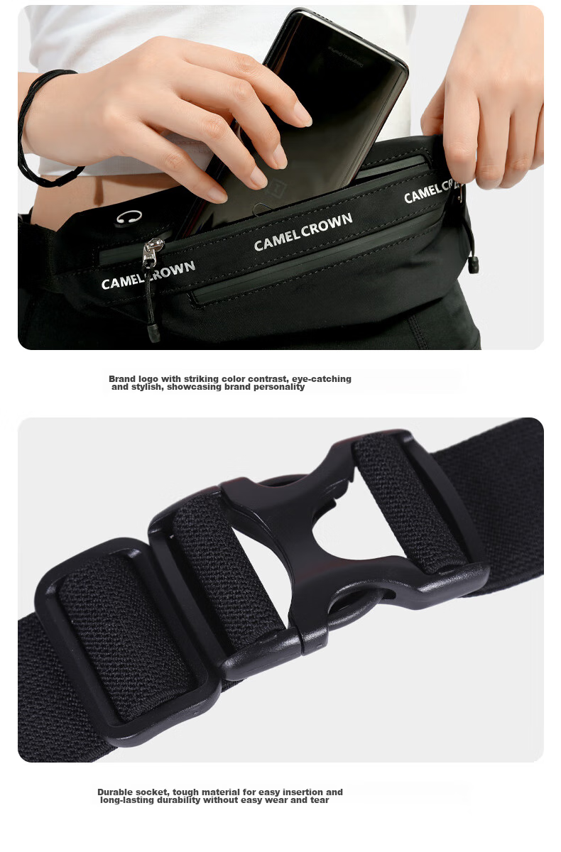 CAMEL Sports Waist Pack for Men And Women, Running Bag, Marathon Lightweight Phone Pouch, Summer Fitness Small Bag, A1S3QV105 Black 13