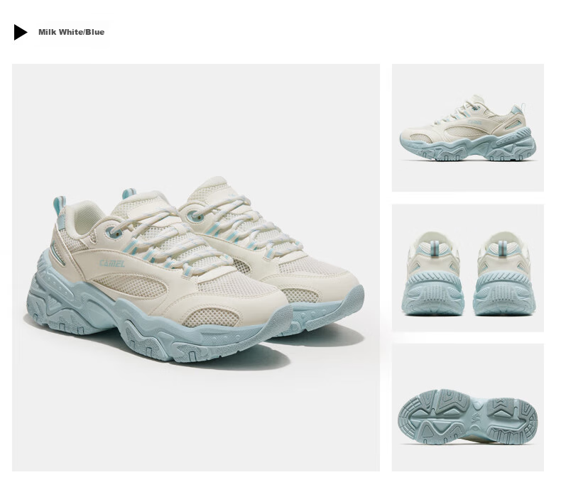 CAMEL Retro Chunky Sneakers for Women, Thick-Soled Height-Increasing Casual Sports Shoes X24B09L7009 Milk White/blue 36 40