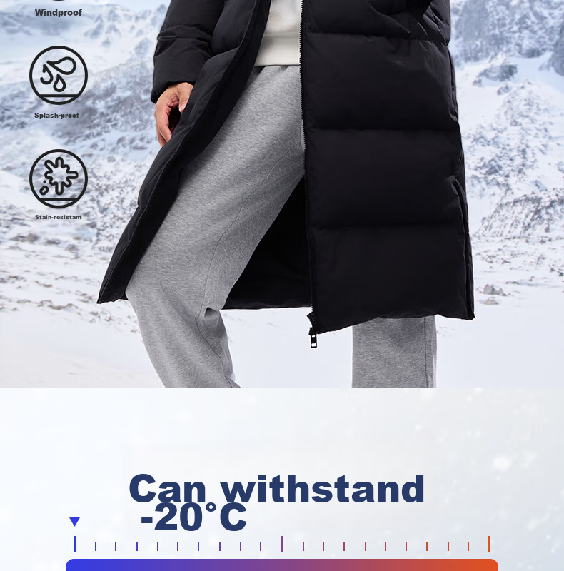 PEAK Long down Jacket for Men, Winter Three-Protection Technology, Warm, Windproof, Waterproof, Stain-Resistant, Hooded Sports Coat DF544111 2