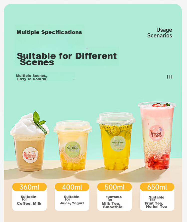MARYYA Disposable Milk Tea And Coffee Cups, 500ml*20 Sets, Beverage Cups with Lids, Transparent Self-Made Cold Drink And Juice Cups 14