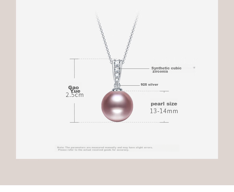 Jingrun Pearl Pendant for Women 925 Silver Freshwater Pearl Necklace Pink Purple Single Pearl Birthday Gift for Girlfriend 8